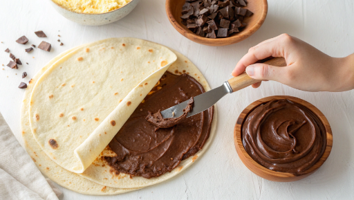 Banana slices placed on tortilla
