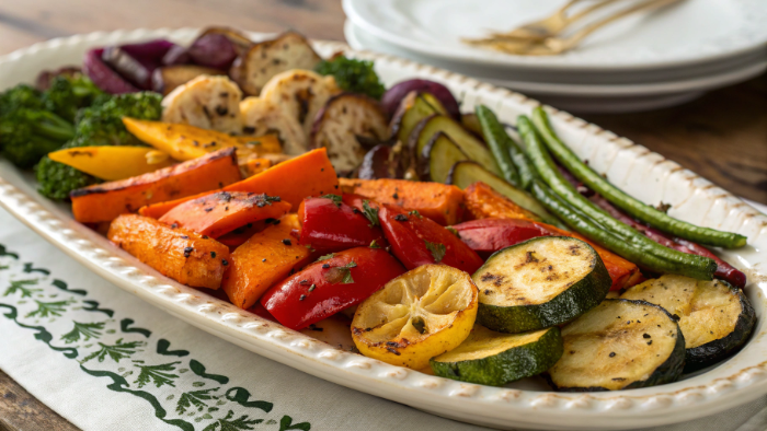 Roasted vegetables served beautifully on a plate