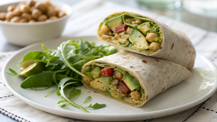 Close-up of chickpea avocado wrap