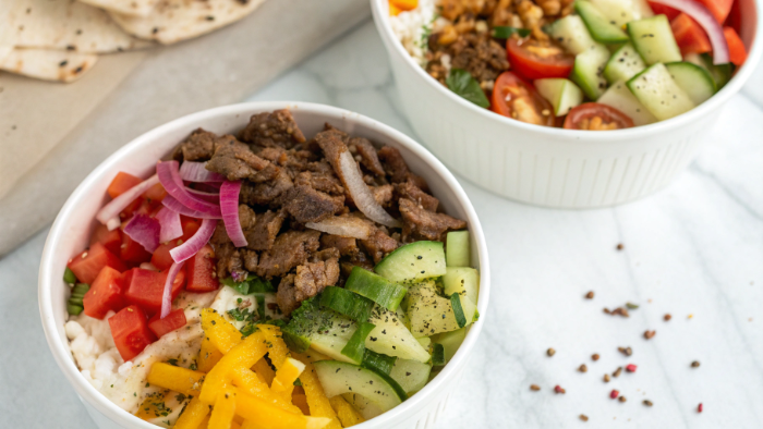 Top view shawarma bowl