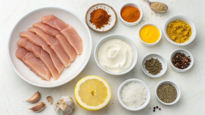 Ingredients for chicken shawarma bowl