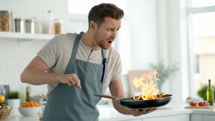 Beginner making mistakes in kitchen