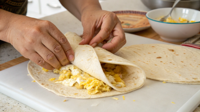 Folding the breakfast wrap