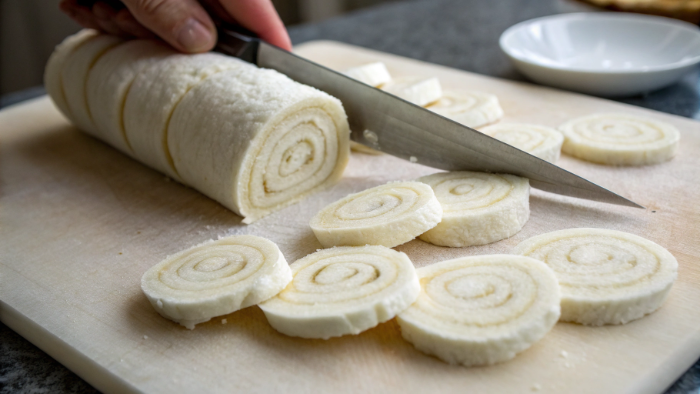 Rolling and slicing banana wrap