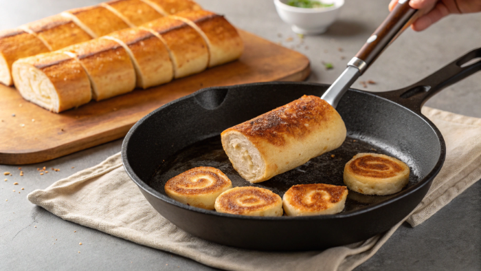 Rolling and toasting the apple cinnamon roll-up