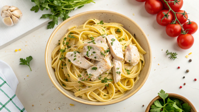 Healthy creamy chicken pasta for meal prep