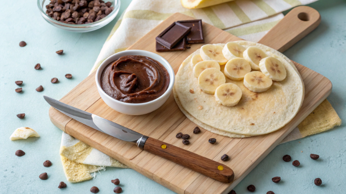 Ingredients for chocolate banana tortilla bites